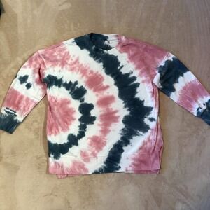 SO Lounge Life Tie Dye Sweatshirt • Women's Large • Pink Black Spiral